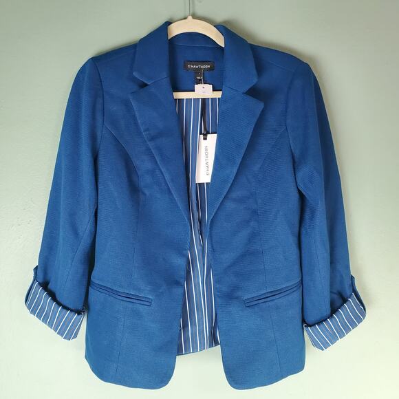 41 Hawthorn Womens Blue Natalie Open Front Knit Blazer Size Small WGK30254 Work - Picture 1 of 7